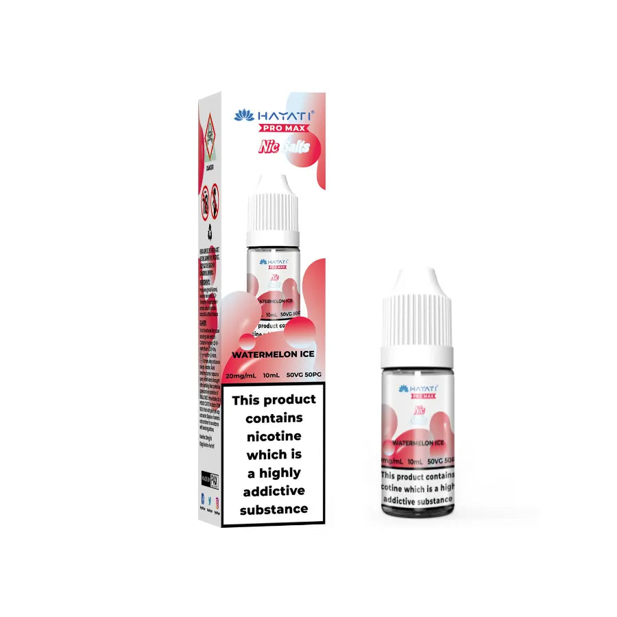 Hayati Pro Max salts watermelon ice vape juice packaging on a white background