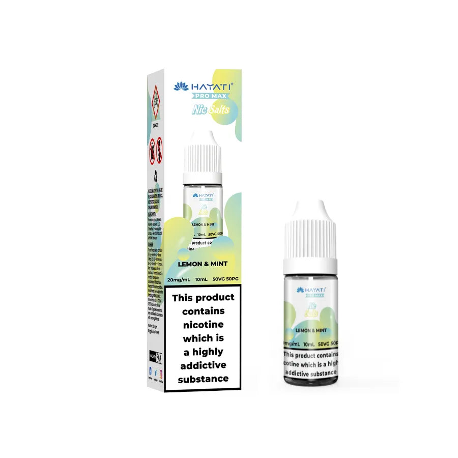 Hayati Pro Max Lemon & Mint vape juice packaging on a white background