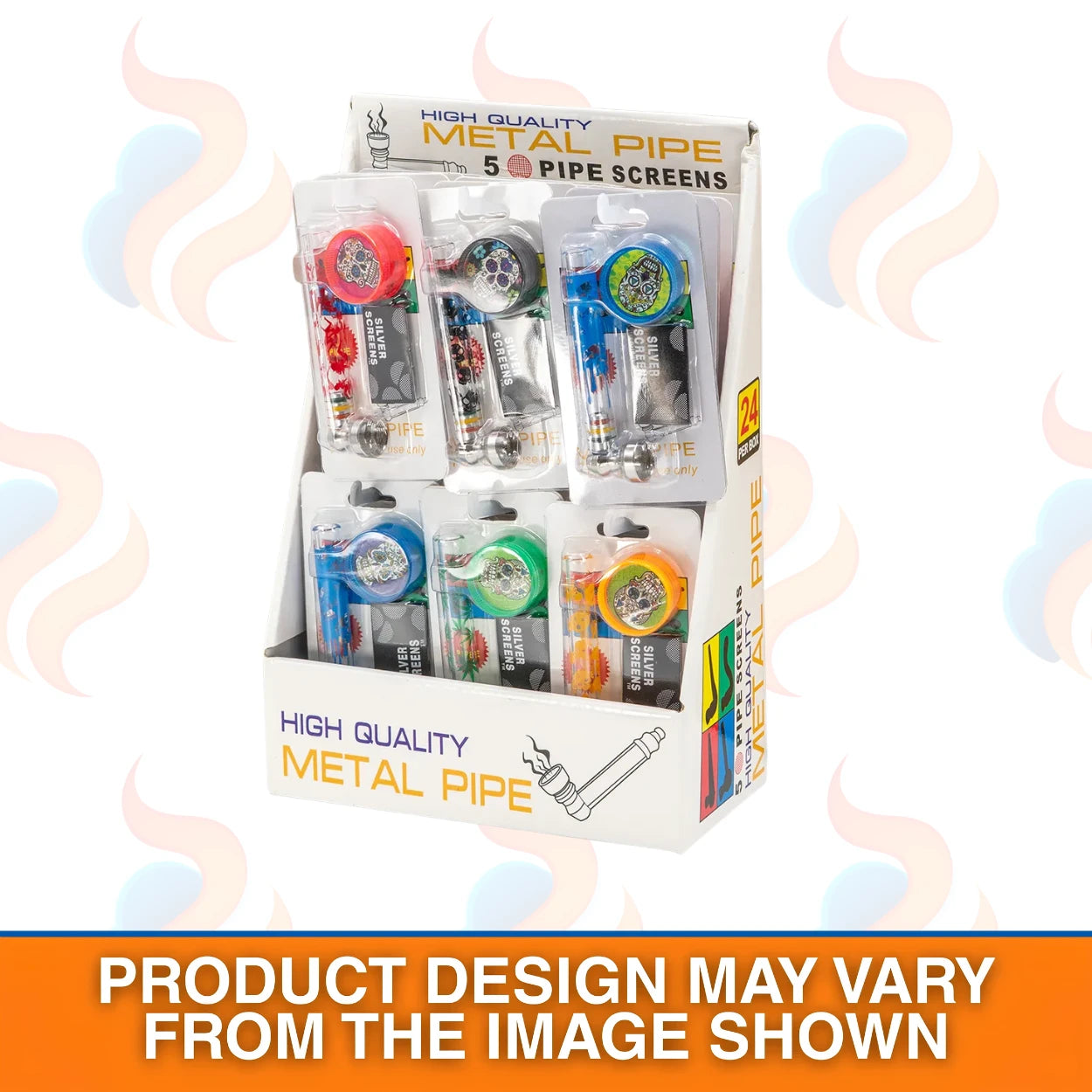 Packaging of high quality metal pipe with colourful components on a white background