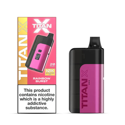 Titan X vape device with pink and black design and packaging on a white background