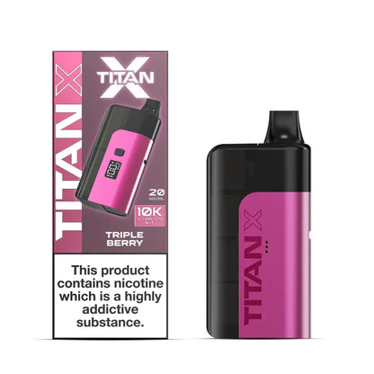 Pink and black Titan X vaping device with packaging on a white background