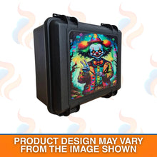 Colourful clown design on a black case with smoke effects